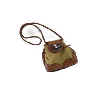 Firenze Sling Crossbody Mini Bucket Bag Tan Drawstring
